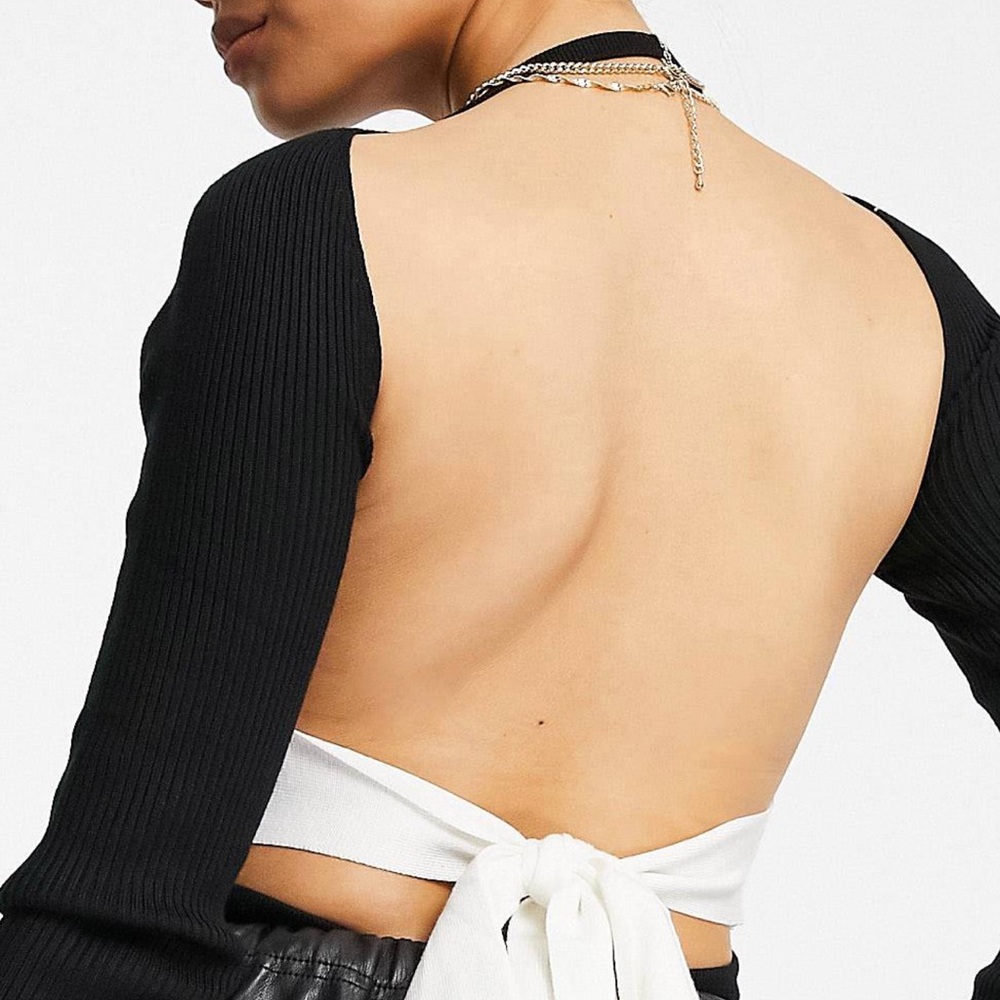 Misguided petite ribbed tie back bodysuit